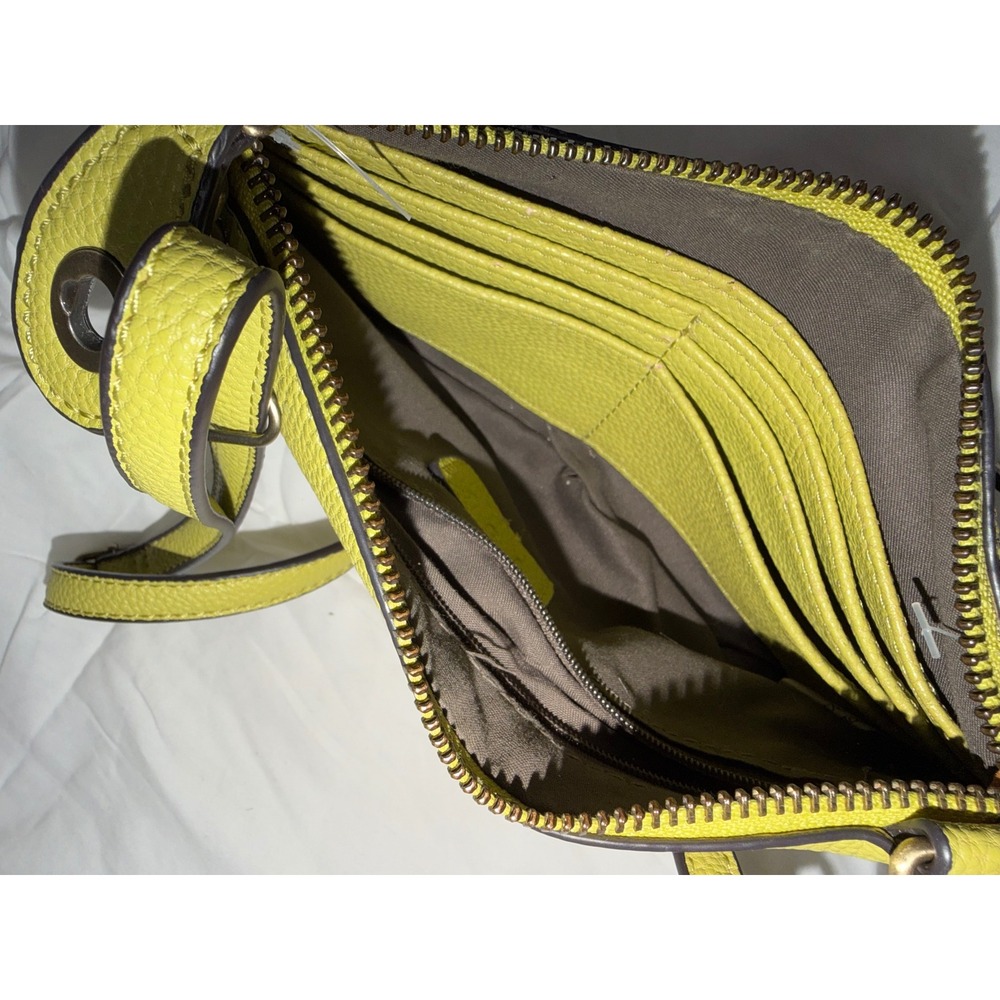 Joy Susan Lime Green Pebbled Vegan Leather Crossbody Bag Wallet Clutch